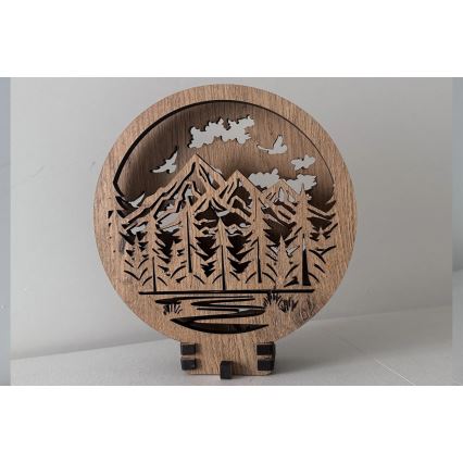 Li-Go 23583/DUB2 - Lampe décorative de table dimmable LED/12W/230V 20x22 cm chêne/Montagnes et forêt