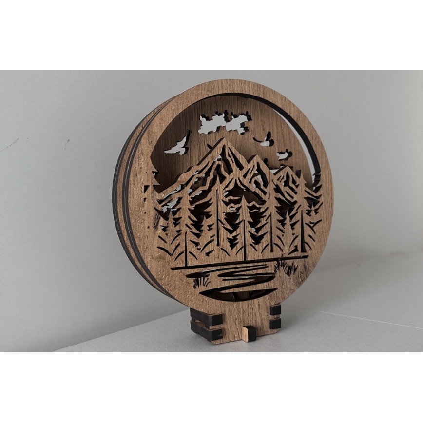 Li-Go 23583/DUB2 - Décoration de table LED dimmable LED/12W/230V 20x22 cm chêne/montagnes et forêt