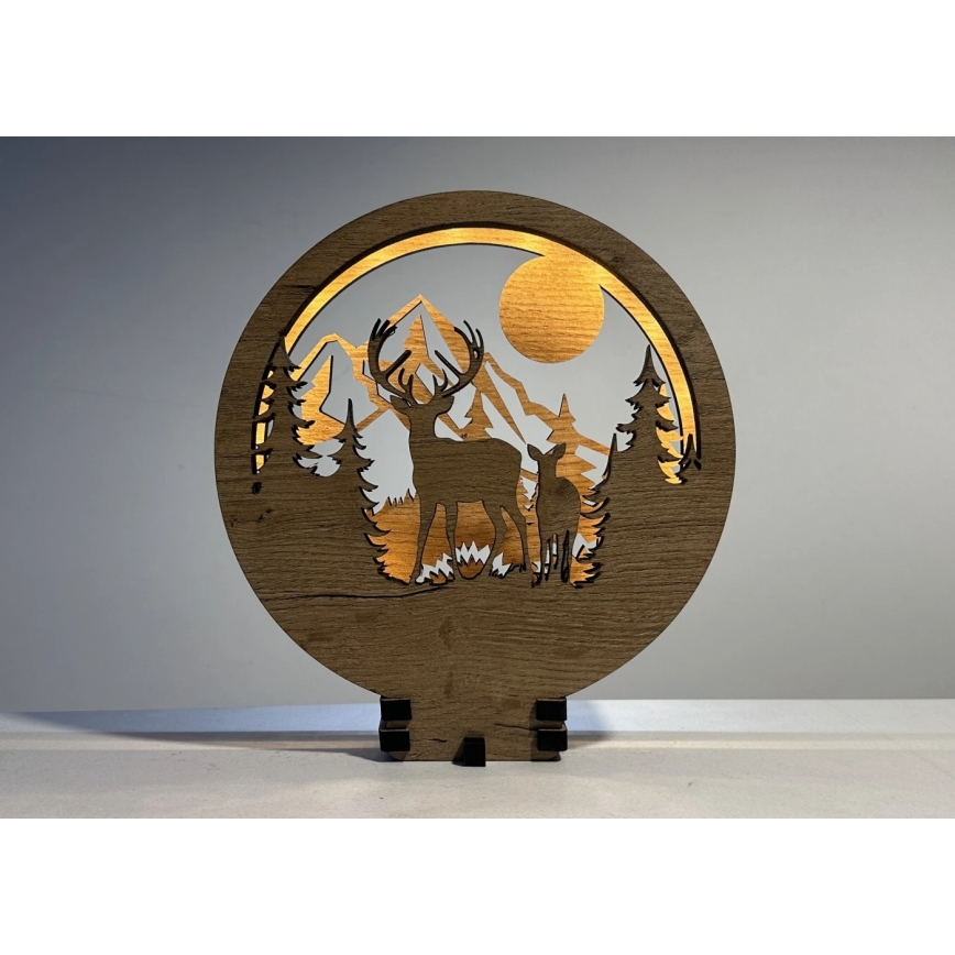 Li-Go 23592/DUB2 - Lampe décorative de table LED dimmable LED/12W/230V 20x22 cm chêne/cerf et biche