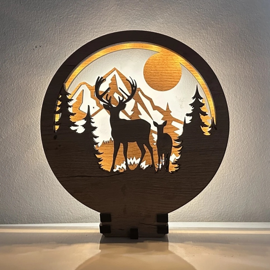 Li-Go 23592/DUB2 - Lampe décorative de table LED dimmable LED/12W/230V 20x22 cm chêne/Cerf et biche