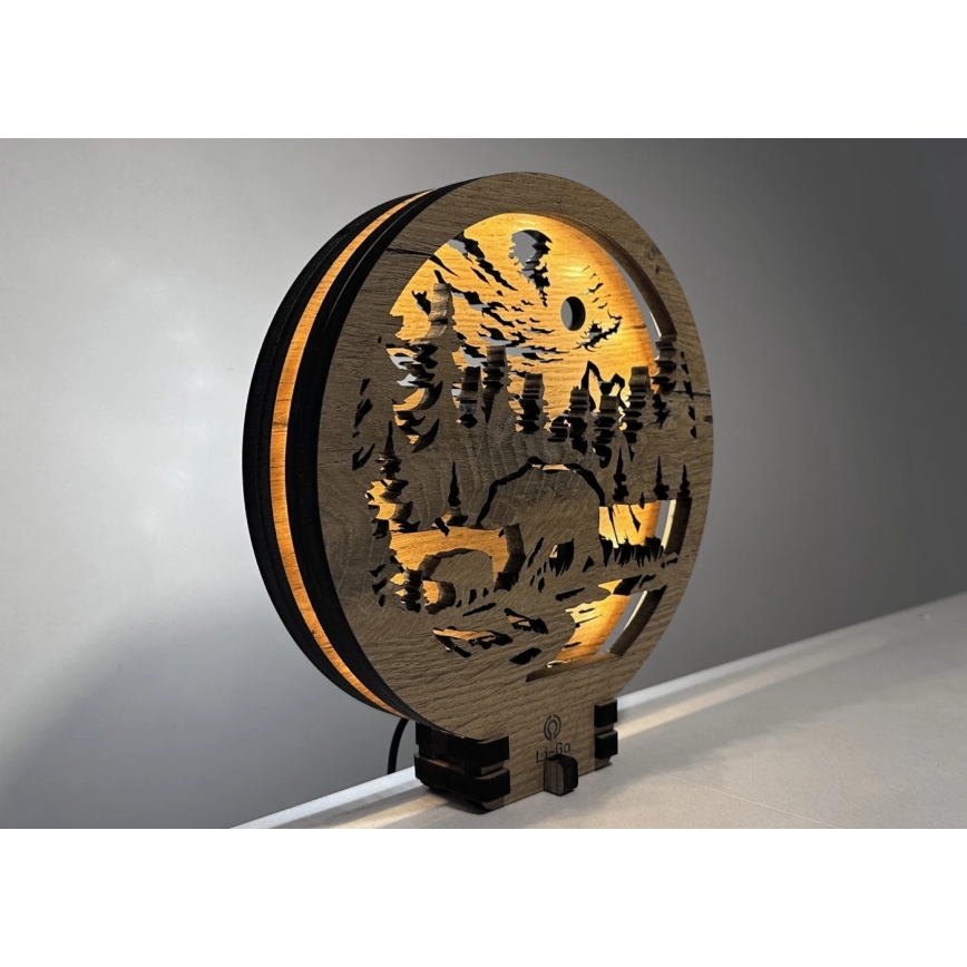 Li-Go 23595/DUB2 - Lampe de table décorative LED dimmable LED/12W/230V 20x22 cm chêne/ours