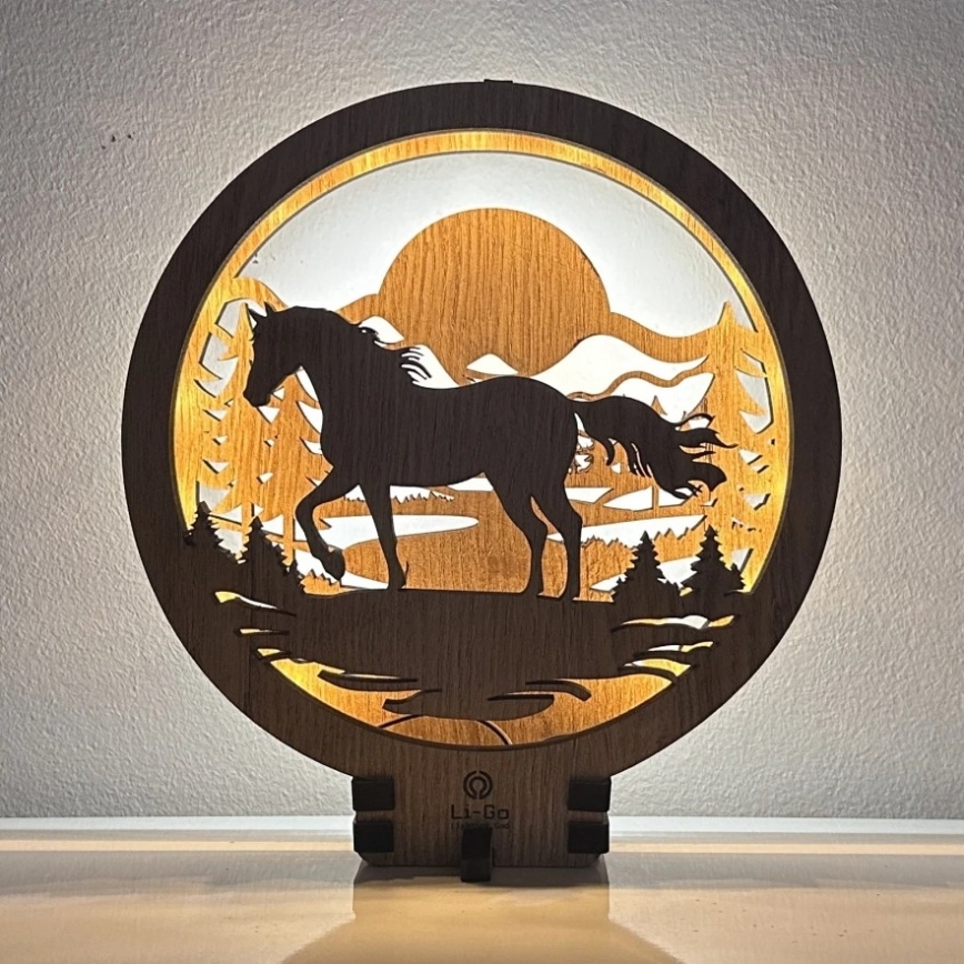 Li-Go 23598/DUB2 - Décoration de table LED dimmable LED/12W/230V 20x22 cm chêne/Cheval