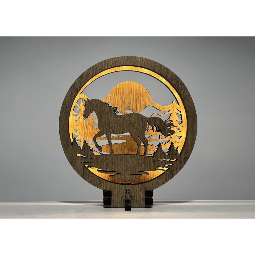 Li-Go 23598/DUB2 - Décoration de table LED dimmable LED/12W/230V 20x22 cm chêne/Cheval