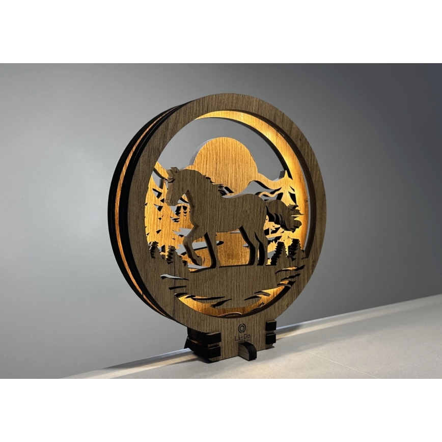 Li-Go 23598/DUB2 - Décoration de table LED dimmable LED/12W/230V 20x22 cm chêne/Cheval