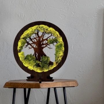 Li-Go 23604/DUB2 - Décoration de table LED dimmable LED/12W/230V 20x22 cm chêne/mousse et arbre