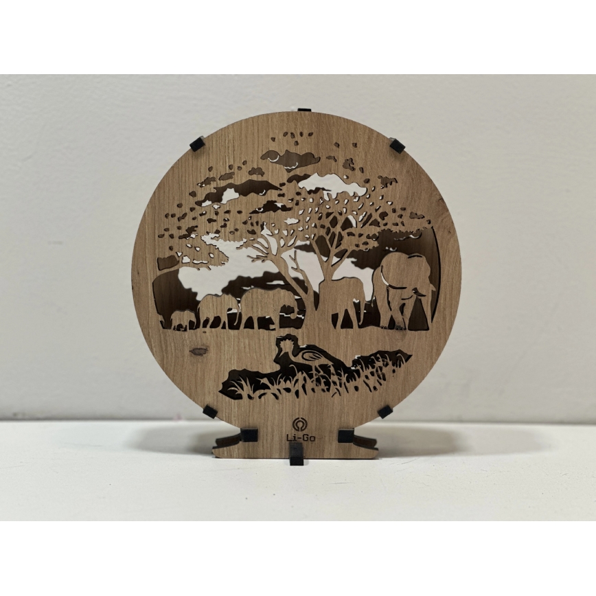 Li-Go 23610/DUB2 - Lampe décorative de table LED à intensité réglable LED/12W/230V 20x22 cm chêne/éléphants