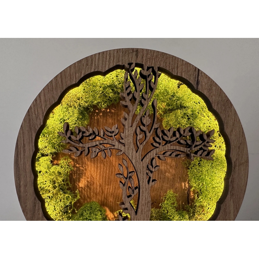 Li-Go 23622/DUB2 - Décoration de table LED dimmable LED/12W/230V 20x22 cm chêne/Croix ornée de mousse