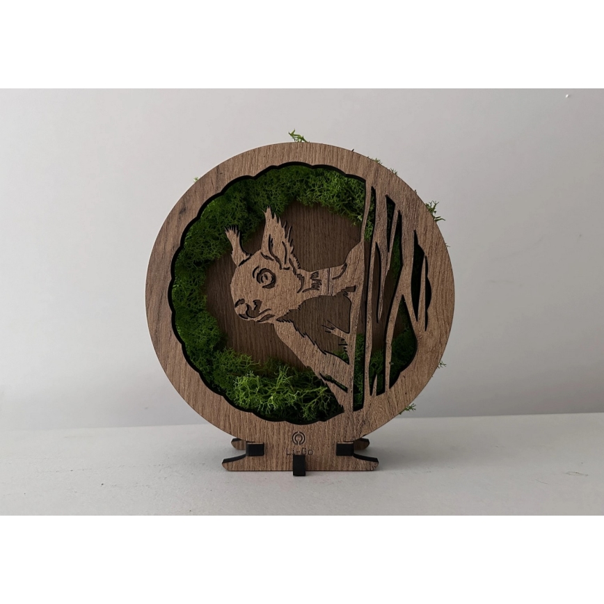Li-Go 23625/DUB2 - Décoration de table LED dimmable LED/12W/230V 20x22 cm chêne/écureuil recouvert de mousse