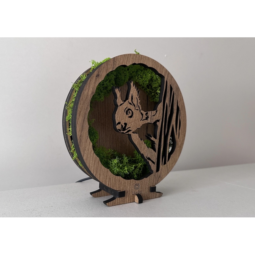 Li-Go 23625/DUB2 - Décoration de table LED dimmable LED/12W/230V 20x22 cm chêne/écureuil recouvert de mousse