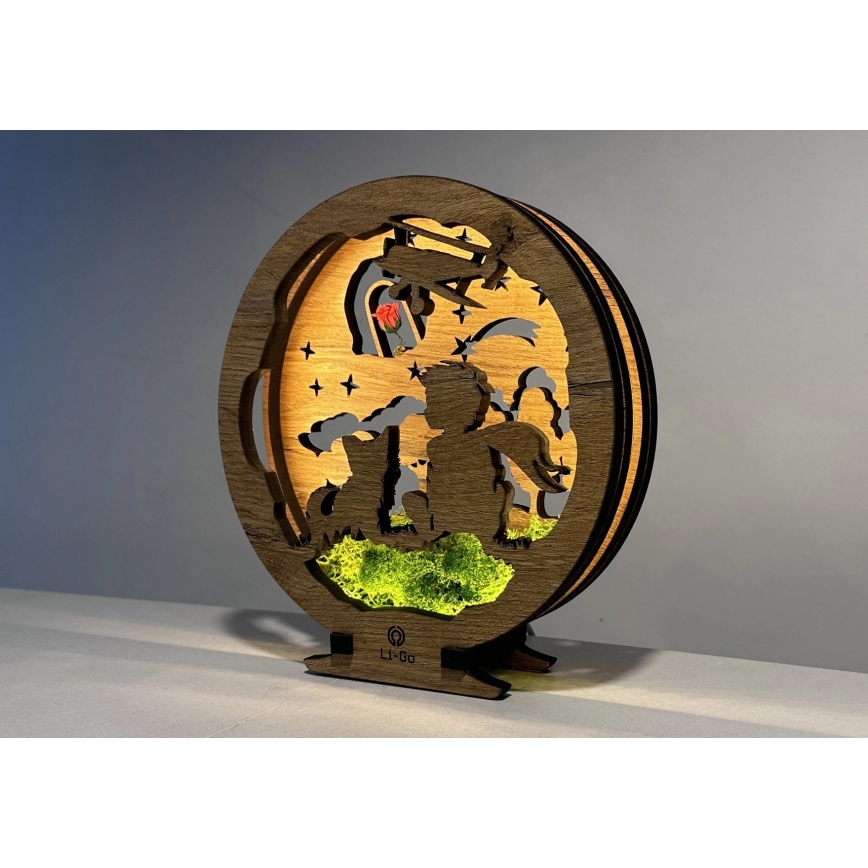 Li-Go 23634/DUB2 - Lampe de table décorative dimmable à LED LED/12W/230V 20x22 cm chêne/Le Petit Prince et sa rose