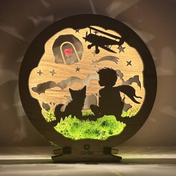 Li-Go 23634/DUB2 - Lampe de table décorative dimmable à LED LED/12W/230V 20x22 cm chêne/Le Petit Prince et sa rose