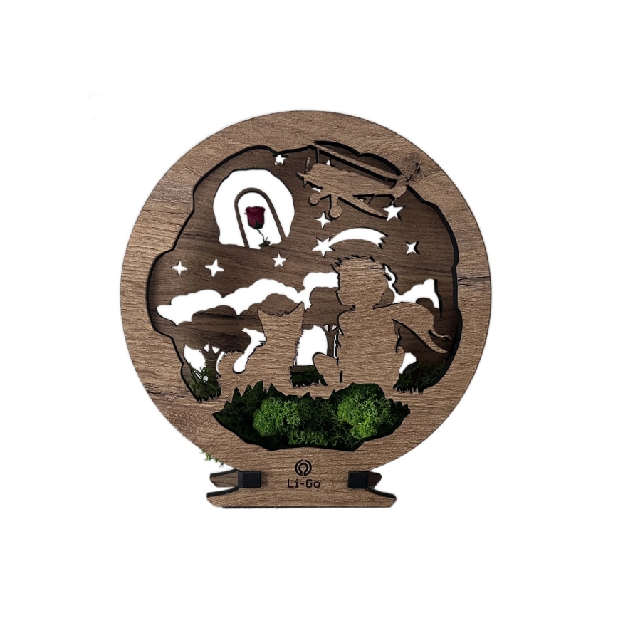 Li-Go 23634/DUB2 - Lampe de table décorative LED dimmable LED/12W/230V 20x22 cm chêne/Le Petit Prince et sa rose