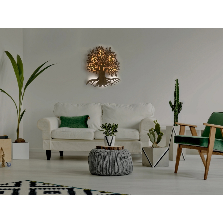 Li-Go 23673/DUB2 - Décoration murale LED dimmable LED/10W/5V 20000 mAh 45x55 cm chêne + télécommande