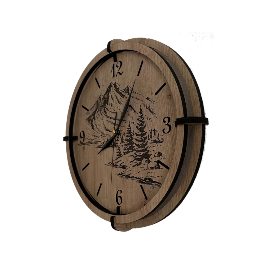 Li-Go 23676/DUB5 - Horloge murale 1x AA Ø 32 cm chêne/Montagnes
