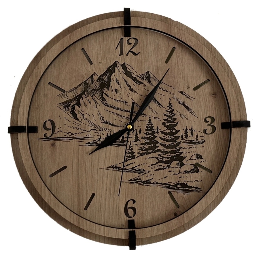 Li-Go 23676/DUB5 - Horloge murale en bois, 1 pile AA, Ø 32 cm, chêne/montagnes