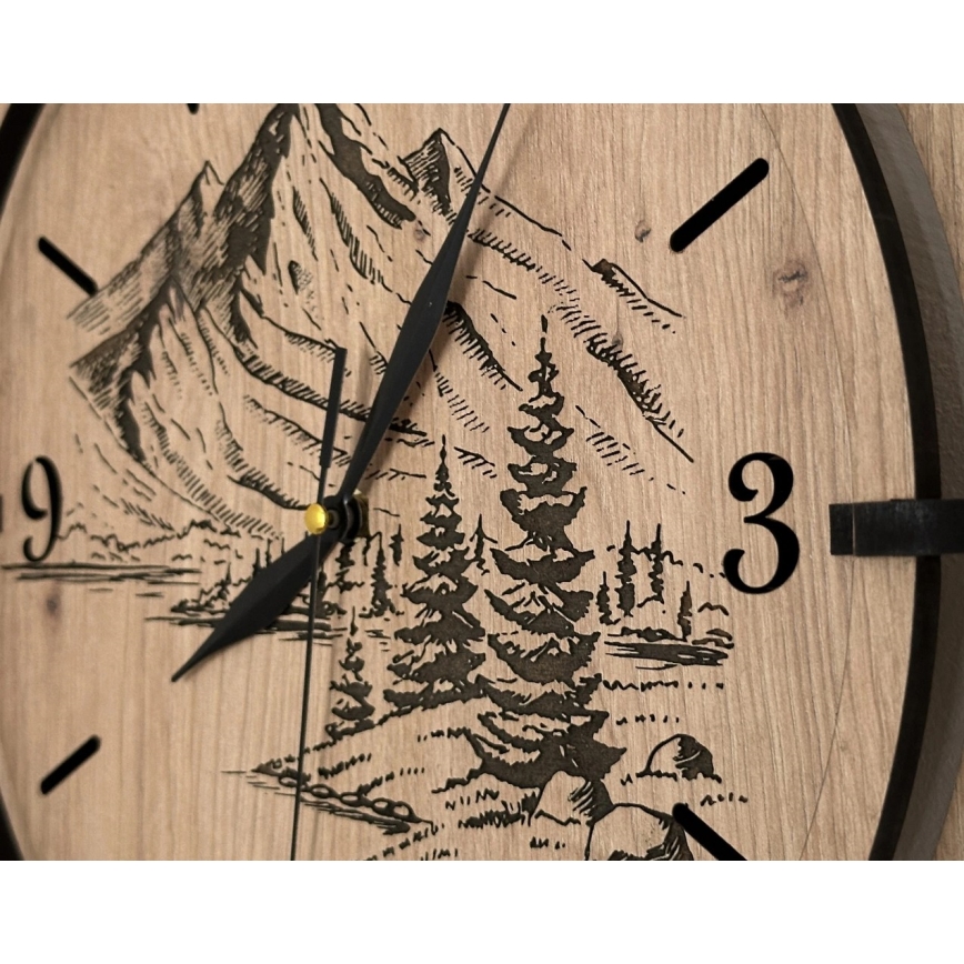 Li-Go 23676/DUB5 - Horloge murale en bois, 1 pile AA, Ø 32 cm, chêne/montagnes