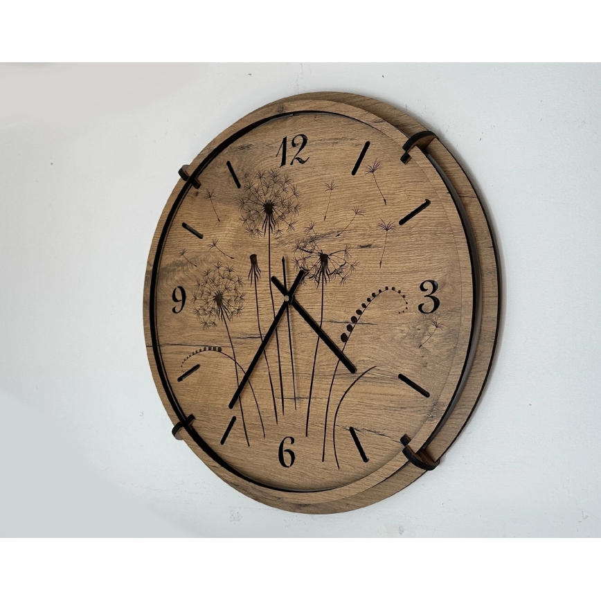 Li-Go 23682/DUB5 - Horloge murale en bois 1 pile AA Ø 32 cm chêne/Pissenlit