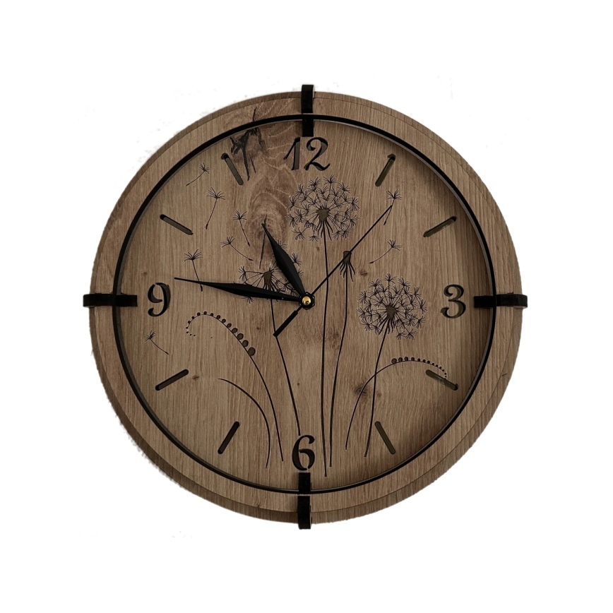 Li-Go 23682/DUB5 - Horloge murale en bois 1 pile AA Ø 32 cm chêne/Pissenlit