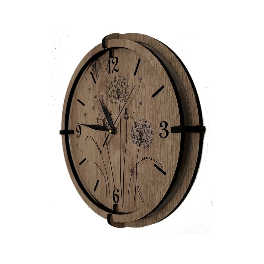 Li-Go 23682/DUB5 - Horloge murale en bois 1 pile AA Ø 32 cm chêne/Pissenlit