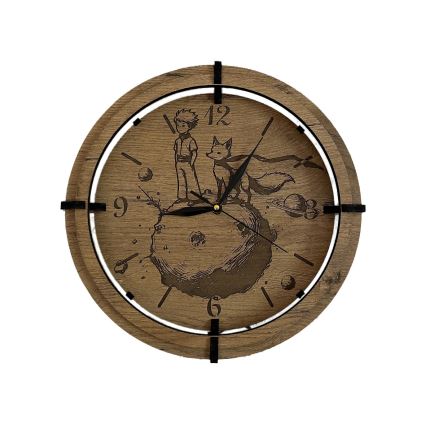 Li-Go 23712/DUB/BAT2 - Horloge LED à intensité réglable avec capteur de mouvement LED/10W/5V 20000 mAh + 1xAA Ø 32 cm chêne/Le Petit Prince