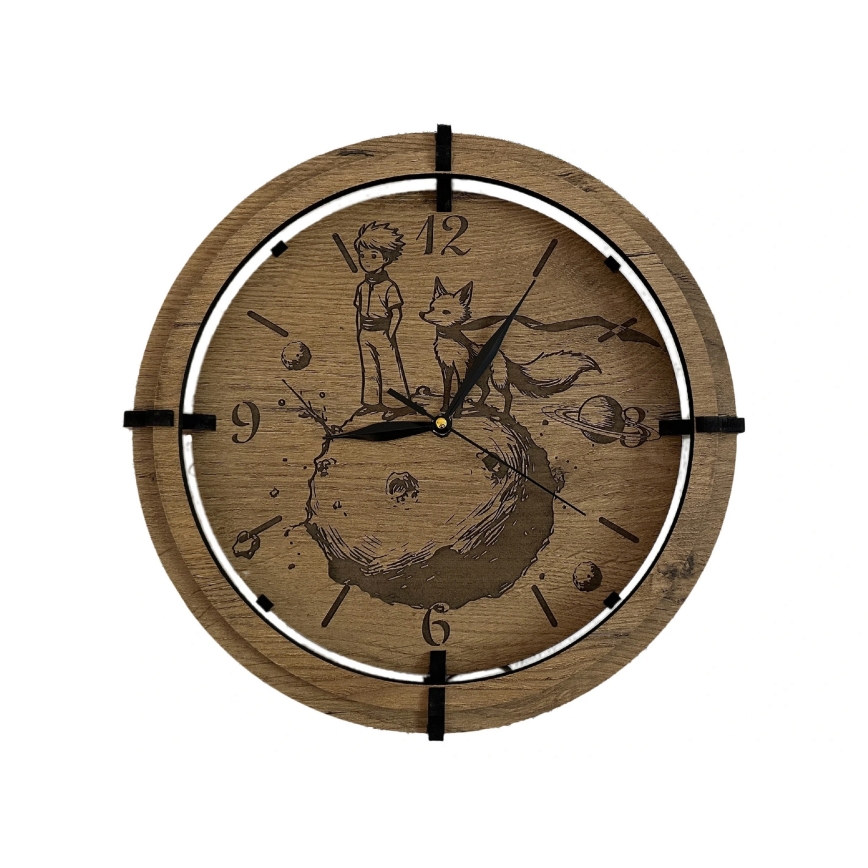 Li-Go 23712/DUB/BAT2 - Horloge LED à intensité réglable avec capteur de mouvement LED/10W/5V 20000 mAh + 1xAA Ø 32 cm chêne/Le Petit Prince