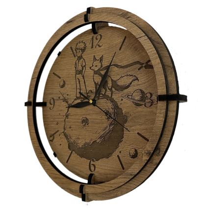 Li-Go 23712/DUB/BAT2 - Horloge LED à intensité réglable avec capteur de mouvement LED/10W/5V 20000 mAh + 1xAA Ø 32 cm chêne/Le Petit Prince