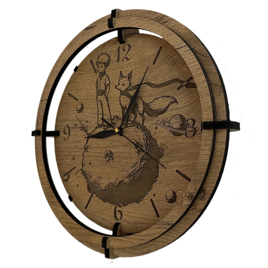 Li-Go 23712/DUB/BAT2 - Horloge LED à intensité réglable avec capteur de mouvement LED/10W/5V 20000 mAh + 1xAA Ø 32 cm chêne/Le Petit Prince