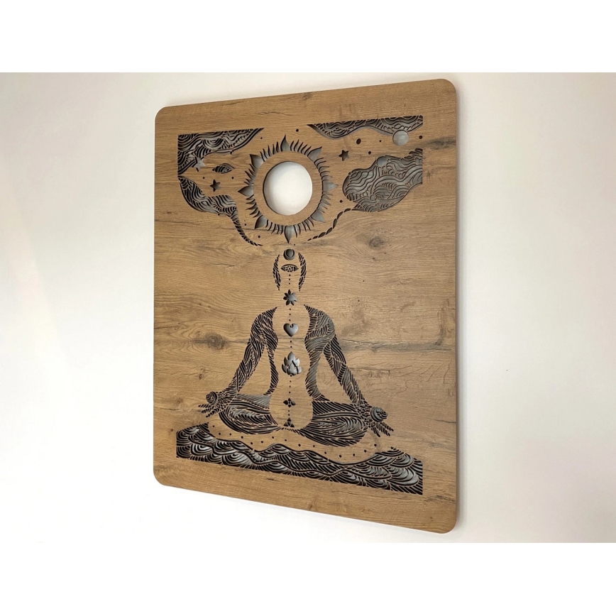 Li-Go 4421/A/4 - Décoration murale LED dimmable LED/10W/5V 30000 mAh 70x90 cm chêne/chakras