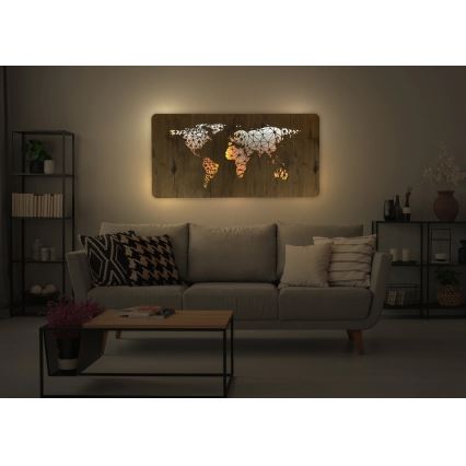 Li-Go 4457/A/4 - Décoration murale LED dimmable LED/10W/5V 30000 mAh 120x60 cm chêne/Carte du monde