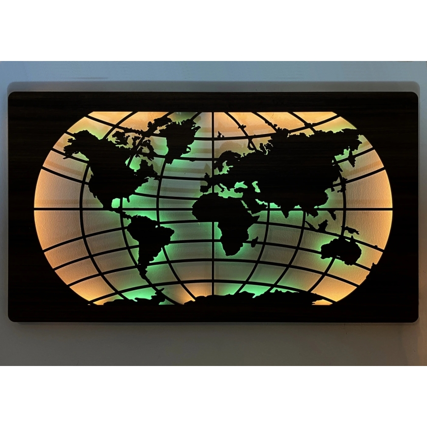 Li-Go 4709/DUB2 - Décoration murale LED RGBW dimmable LED/24W/230V 125x74 cm chêne/Carte du monde — parallèles + télécommande