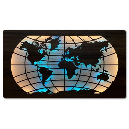 Li-Go 4709/DUB2 - Décoration murale LED RGBW dimmable LED/24W/230V 125x74 cm chêne/Carte du monde — parallèles + télécommande