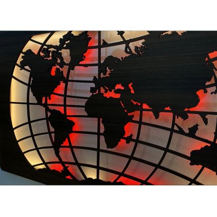 Li-Go 4709/DUB2 - Décoration murale LED RGBW dimmable LED/24W/230V 125x74 cm chêne/Carte du monde — parallèles + télécommande