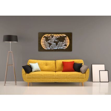 Li-Go 4868/DUB2 - décoration murale LED dimmable LED/24W/230V 110x60 cm chêne/Carte du monde — parallèles