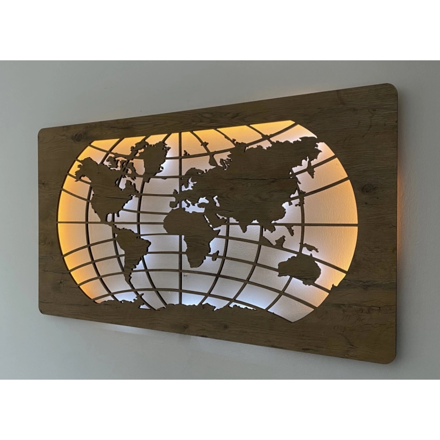 Li-Go 4868/DUB2 - décoration murale LED dimmable LED/24W/230V 110x60 cm chêne/Carte du monde — parallèles