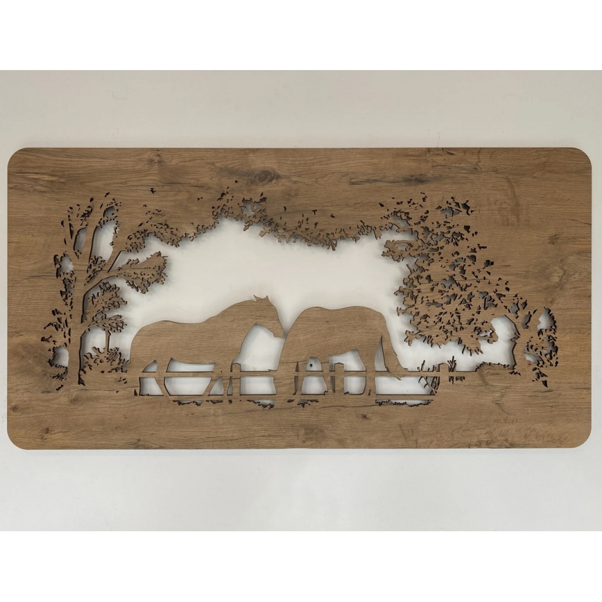 Li-Go 5012/B/4 - Décoration murale LED dimmable LED/10W/5V 30000 mAh 120x60 cm chêne/chevaux + télécommande