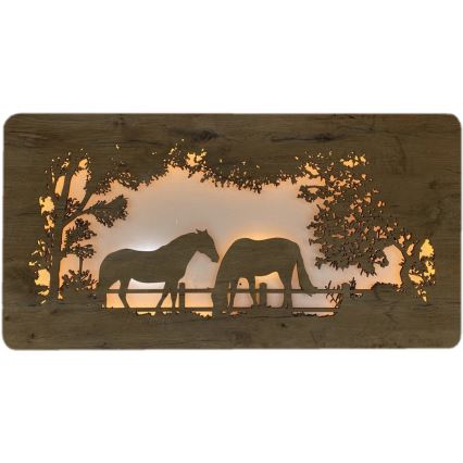 Li-Go 5012/B/4 - Décoration murale LED dimmable LED/10W/5V 30000 mAh 120x60 cm chêne/chevaux + télécommande