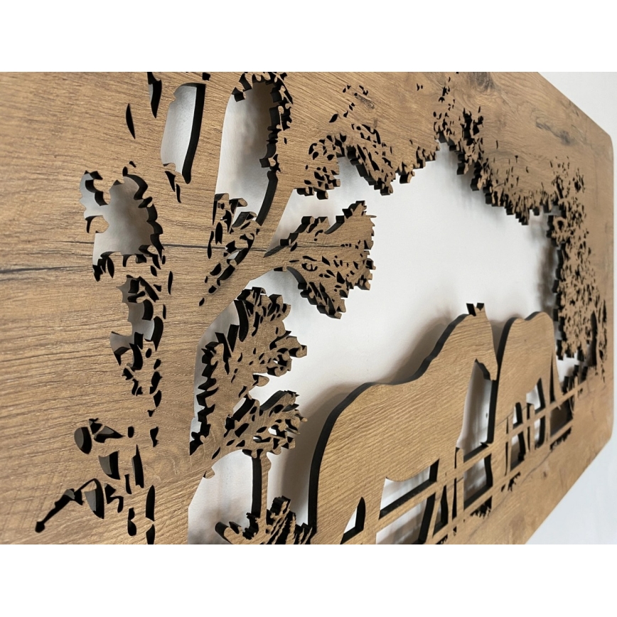 Li-Go 5012/B/4 - Décoration murale LED dimmable LED/10W/5V 30000 mAh 120x60 cm chêne/chevaux + télécommande