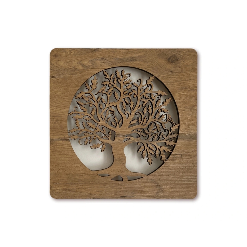 Li-Go 5275/DUB2 - Décoration murale LED à intensité variable LED/10W/5V 20000 mAh 42x42 cm chêne/Chêne en cercle + télécommande