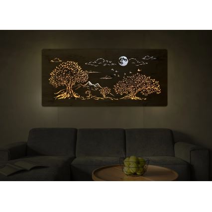 Li-Go 5478/DUB2 - Décoration murale LED dimmable LED/24W/230V 130x60 cm chêne/Quatre chênes et la lune