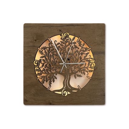 Li-Go 5652/DUB2 - Horloge LED dimmable LED/10W/5V 20000 mAh 42x42 cm chêne/Chêne en cercle + télécommande