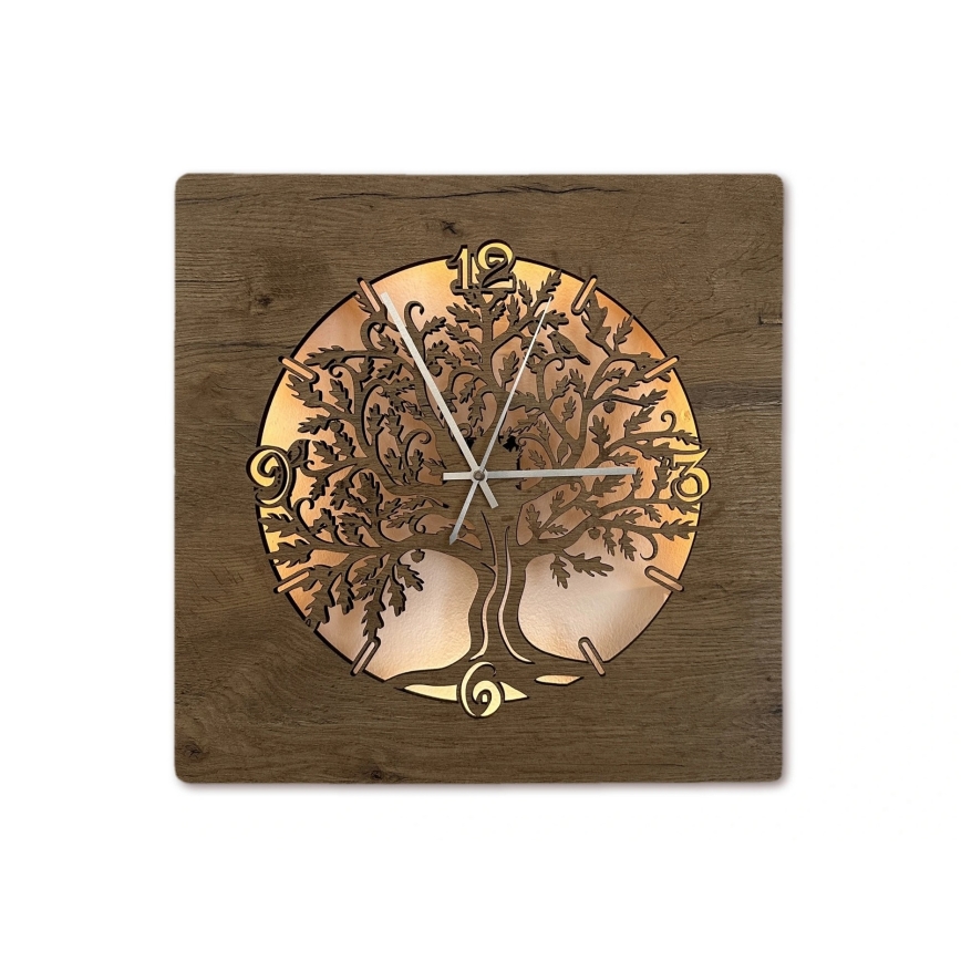 Li-Go 5652/DUB2 - Horloge LED dimmable LED/10W/5V 20000 mAh 42x42 cm chêne/Chêne en cercle + télécommande