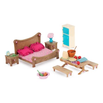Li'l Woodzeez - Ensemble de jouets meubles de chambre à coucher et de salle à manger
