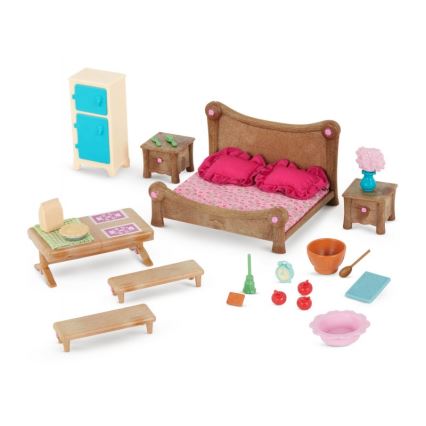 Li'l Woodzeez - Ensemble de jouets meubles de chambre à coucher et de salle à manger