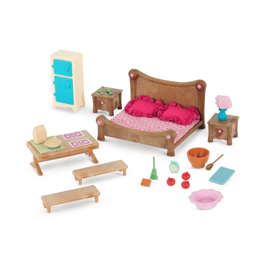 Li'l Woodzeez - Ensemble de jouets meubles de chambre à coucher et de salle à manger