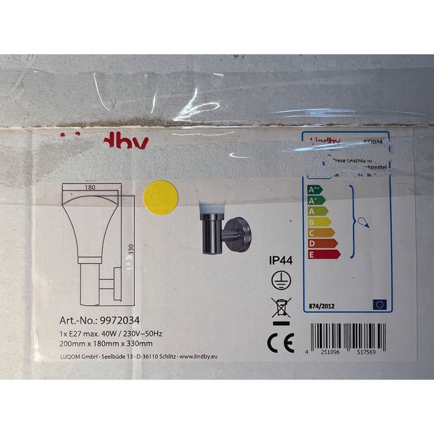 Lindby - Applique murale extérieure JULIANE 1xE27/40W/230V IP44