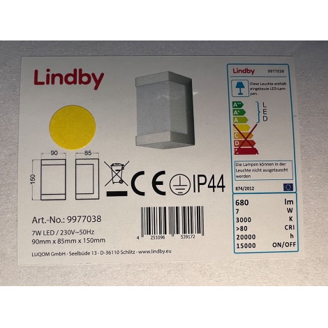 Lindby - Applique murale extérieure SEVERINA LED/7W/230V IP44