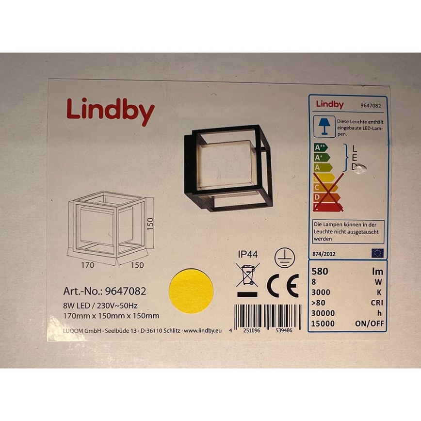 Lindby - Applique murale LED extérieure LAURENS LED/8W/230V IP44