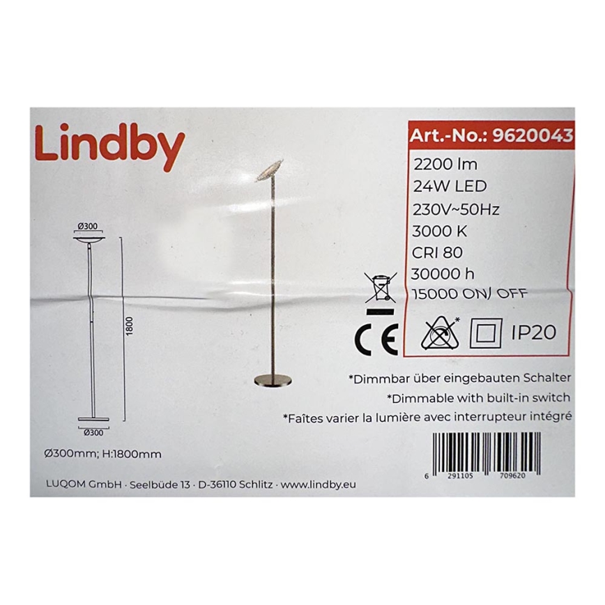 Lindby - Lampadaire à intensité variable MALEA LED/24W/230V
