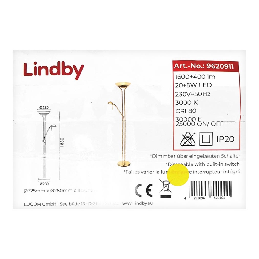 Lindby - Lampadaire à intensité variable YVETA LED/20W/230V + LED/5W/230V