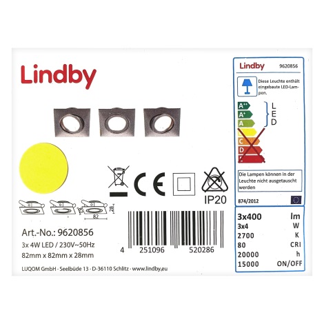 Lindby - LOT 3x Spot encastrable LED ANDREJ LED/4W/230V